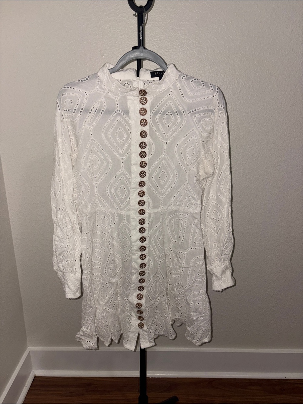 Beulah White Eyelet Long-Sleeve Button Dress